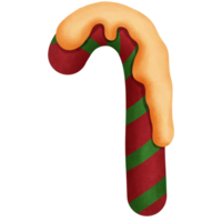 Watercolor christmas red and green candy cane with honey clipart. png