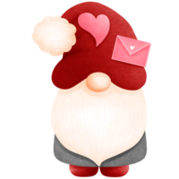 Whimsical watercolor red valentine gnome illustration.Valentine gnome lover clipart.Valentines day. png