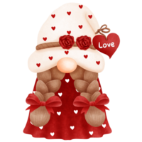 capriccioso acquerello carino San Valentino rosso gnomo ragazza illustrazione.rosso San Valentino gnomo clipart. png