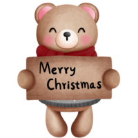 Merry christmas with cute teddy bear in christmas outfits clipart.Woodland animal clipart. png