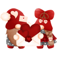 Adorable watercolor valentine gnome couple with love letter for festive love decoration.Charming holiday gnomes. png