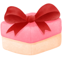 Watercolor cute pink and beige valentine gift box with red bow ribbon clipart. png