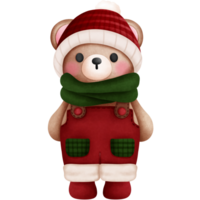 Watercolor cute baby teddy bear in christmas outfits clipart.Woodland animal watercolor clipart. png
