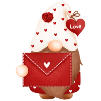 Watercolor cute valentine gnome boy with red love letter.Gnome lover clipart. png