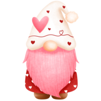 Whimsical watercolor valentine gnome boy illustration with pink beard.Pink valentine gnome lover clipart. png