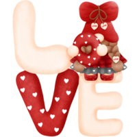 adorable acuarela enamorado rojo gnomo niña ilustración con amor letras.valentine gnomo amante clipart. png