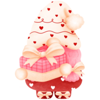 Watercolor cute pink valentine gnome girl illustration with gift.valentine gnome love clipart. png
