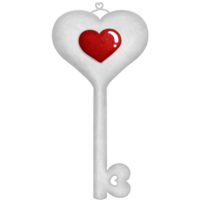 Adorable watercolor metal key with red heart. png