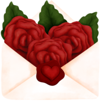Romantic watercolor valentines day love letter with red rose flowers.Watercolor envelope with red roses. png
