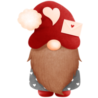 Adorable watercolor red valentine gnome boy illustration.Red valentine gnome lover clipart. png