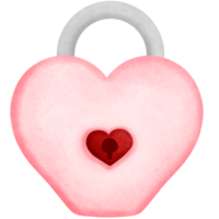 Adorable watercolor pink lock with red heart. png