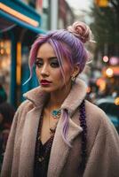 AI generated Hair style street fashion beautiful girl photo