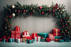 AI generated Realistic Merry Christmas and happy new year celebration background photo