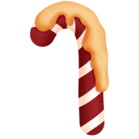 Watercolor christmas red and white candy cane with honey clipart. png