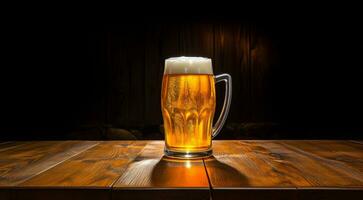 AI generated glass of beer on abstract background, beer wallpaper, glass of beer in the dark, beer with foam, alcoholic drink on dark background photo