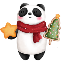 aguarela Natal panda com Natal biscoitos ilustração. Natal animal decoração clipart. png