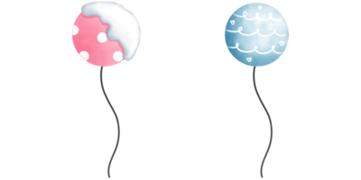 Set of watercolor christmas ornaments illustration with cute pink and blue balloons. png