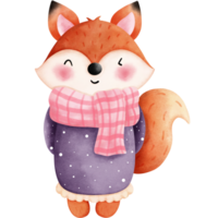 Adorable autumn fox illustration.Watercolor cute fox in colorful autumn clothes. png