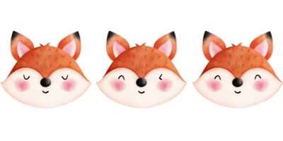 Set of happy foxes clipart. Cute animals head illustrations. png