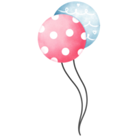 Watercolor christmas ornaments illustration with cute pink and blue balloons. png