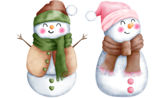 Set of watercolor cute christmas snowman with winter costume illustration.Cute winter snowman collection. png