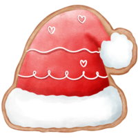 Watercolor christmas cookie santa hat clipart. A festive illustration of a red santa hat cookie. png