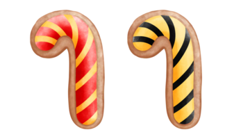 Set of watercolor christmas cookies clipart. Festive red and yellow candy cane cookies. png