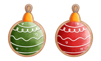 Watercolor christmas ball cookies illustration. Green and red christmas ball cookies. png