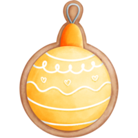 Watercolor christmas ball cookie illustration. Yellow christmas ball cookie. png