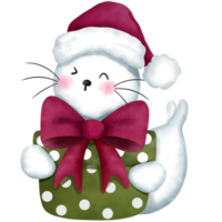 vrolijk baby zegel met kleurrijk geschenk doos en rood de kerstman hoed.kerst dier waterverf illustratie. png
