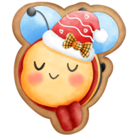Watercolor christmas cookie of cute little bee with red scarf and santa hat. png