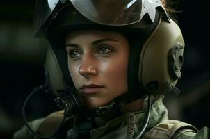 AI generated Female fighter pilot in uniform. Generate ai photo