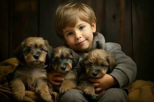 AI generated Small Little boy cute puppy. Generate Ai photo