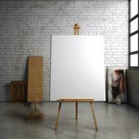 AI generated White canvas for mockup with blurred brick wall room interior photo