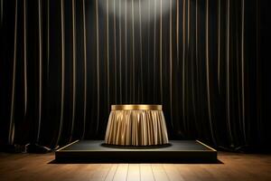 AI generated Abstract luxury dark gold platform podium for product presentation photo