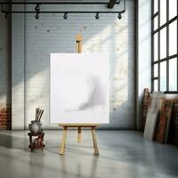 AI generated White canvas for mockup with blurred brick wall room interior photo