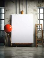 AI generated White canvas for mockup with blurred brick wall room interior photo