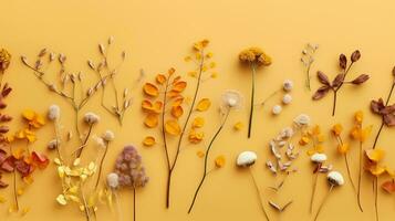 AI generated yellow pink soft color autumn flower blurred background photo