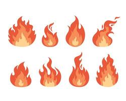 Set of burning flame and bonfire vector