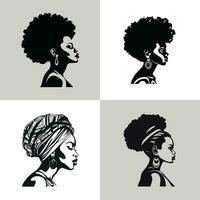 Side angle portrait headshot of beautiful young african women in monochrome. vector