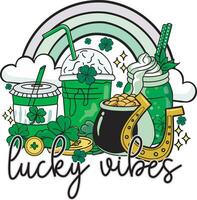 Retro Lucky Vibes Coffee Shamrock St. Patrick's Day T shirt Design vector