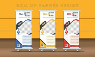 Roll-up leaflet brochure vector business template layout, pull-up style, abstract vector plaster corridor layout that can be edited for an IT company