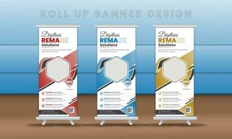 Roll-up leaflet brochure vector business template layout, pull-up style, distinct banner design, cost of printing,abstract vector plaster corridor layout that can be edited for an IT company