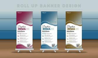 Roll-up leaflet brochure vector business template layout, pull-up style, abstract vector plaster corridor layout that can be edited for an IT company