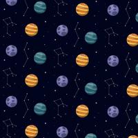 Vector drawing of planets and constellations in cartoon style, for fabric, wallpaper, wrapping paper