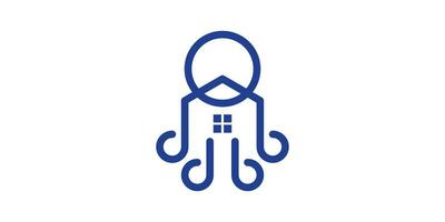 logo design combination of octopus shape with house, minimalist line, icon, vector, symbol. vector