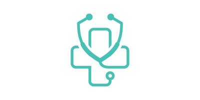 logo design health care, stethoscope and plus minimalist icon vector inspiration