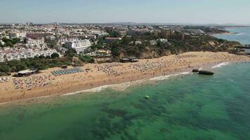 Drone shot of beach Albufeira, Algarve. video