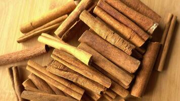 Cinnamon Sticks Rotate As a Background Cinnamon Closeup Spices with Cinnamon video