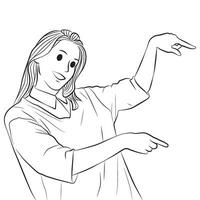 young woman pointing pose cartoon illustration vector